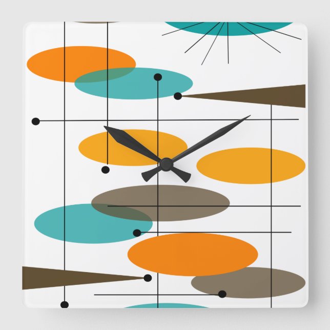 Mid-Century Modern Abstract Ovals Square Wall Clock (Front)