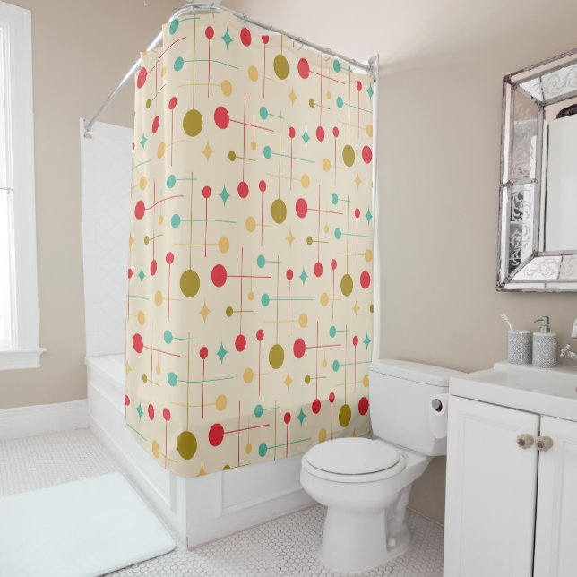 Mid Century Modern Abstract Pattern 29 Cream Shower Curtain (In Situ)