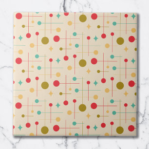 Mid Century Modern Abstract Pattern 29 Cream Tile