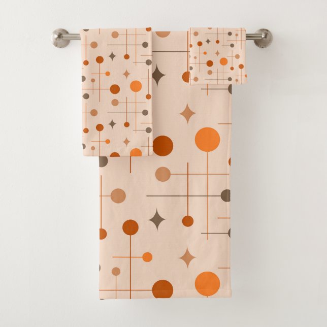 Mid Century Modern Abstract Pattern 29 Earthy  Bath Towel Set (Insitu)