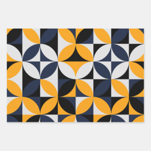 Mid Century Modern Abstract Pattern Blue & Yellow Wrapping Paper Sheet