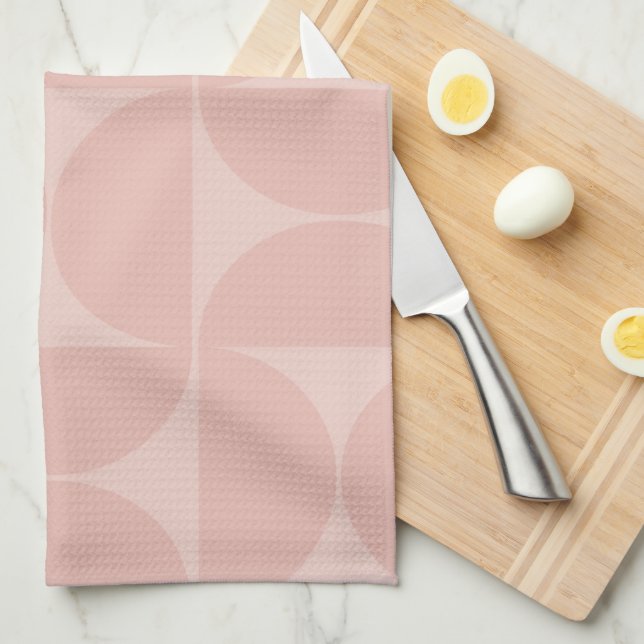 Mid Century Modern Abstract Pattern Blush Pink Tea Towel (Quarter Fold)
