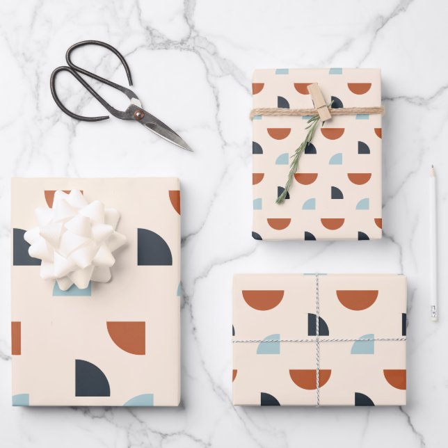 Mid Century Modern Abstract Pattern brown blue Wrapping Paper Sheet (Front)