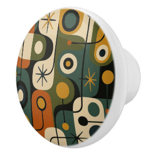 Mid Century Modern Abstract Pattern Ceramic Knob