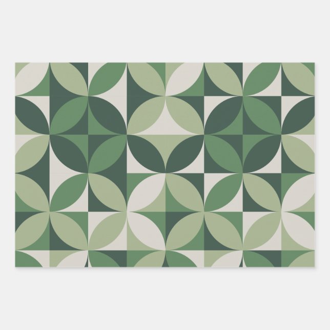 Mid Century Modern Abstract Pattern Green & Grey Wrapping Paper Sheet (Front)