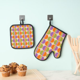 Mid Century Modern Abstract Pattern Oven Mitt & Pot Holder Set