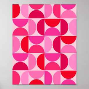 Mid Century Modern Abstract Pattern Pink And Red Poster