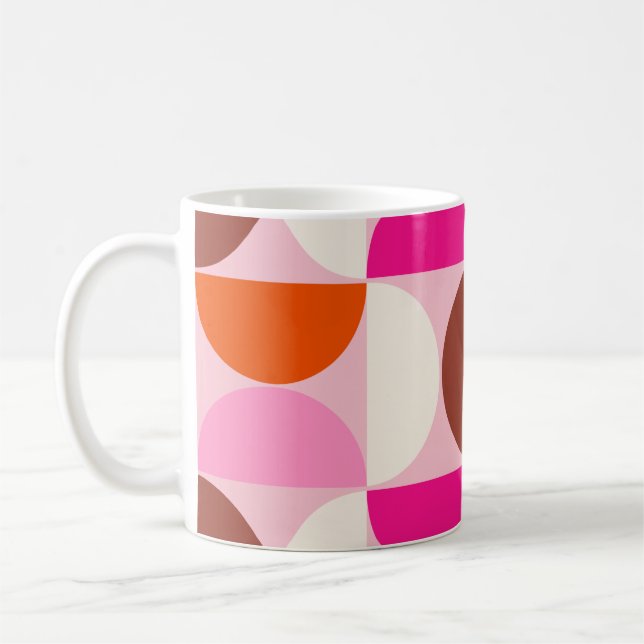 Mid Century Modern Abstract Pattern Pink Orange Coffee Mug (Left)