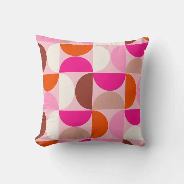 Mid Century Modern Abstract Pattern Pink Orange Cushion (Front)