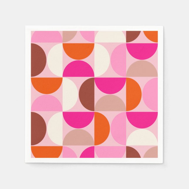 Mid Century Modern Abstract Pattern Pink Orange Napkin (Front)
