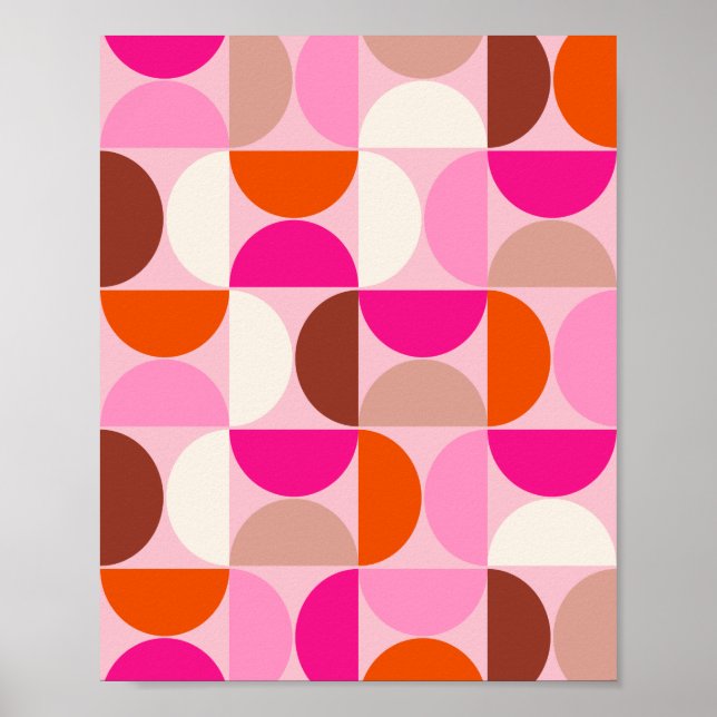 Mid Century Modern Abstract Pattern Pink Orange Poster (Front)