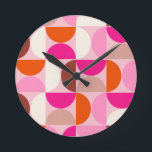 Mid Century Modern Abstract Pattern Pink Orange Round Clock<br><div class="desc">Retro mid century modern pattern – abstract geometric shapes – minimalist pattern in pink,  orange,  Brown and white.</div>