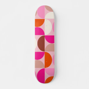 Mid Century Modern Abstract Pattern Pink Orange Skateboard