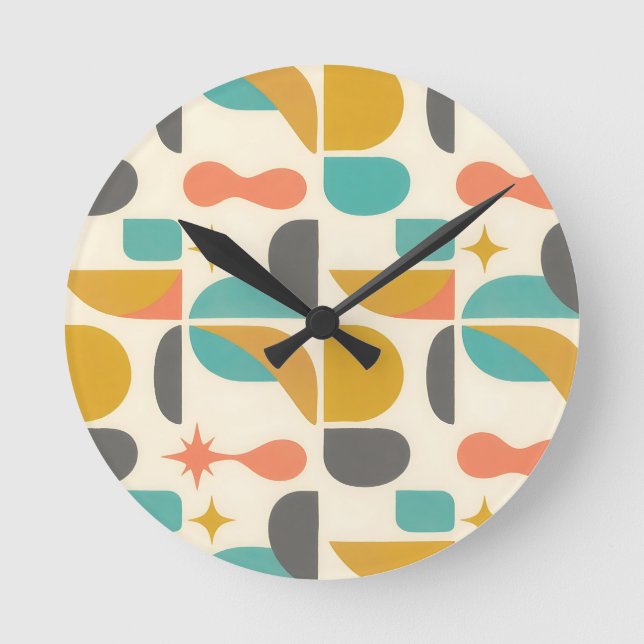 Mid Century Modern Abstract Pattern Round Clock (Front)