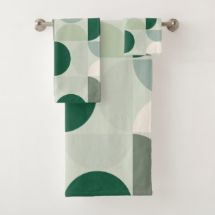Mid Century Modern Abstract Pattern Sage Green Bath Towel Set