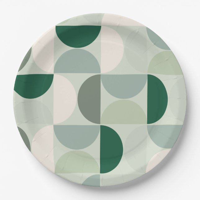 Mid Century Modern Abstract Pattern Sage Green Paper Plate (Front)