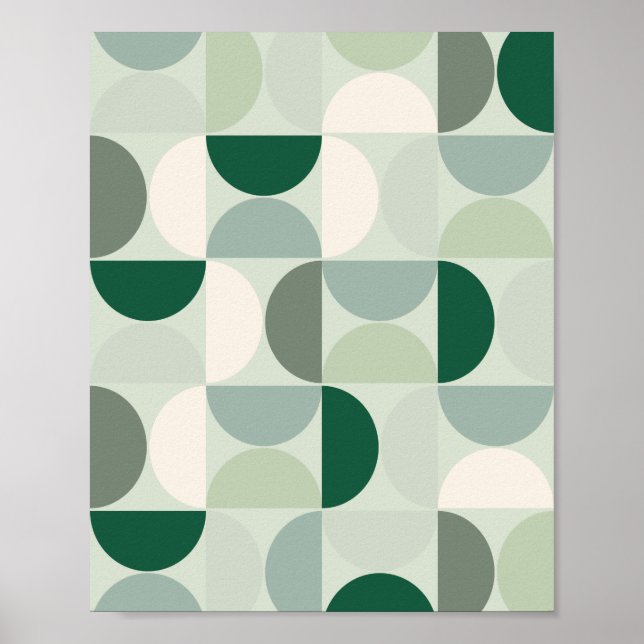 Mid Century Modern Abstract Pattern Sage Green Poster (Front)
