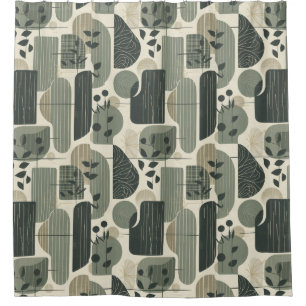 Mid Century Modern Abstract Pattern Sage Green Shower Curtain