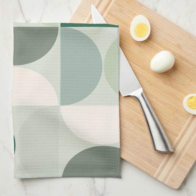 Mid Century Modern Abstract Pattern Sage Green Tea Towel (Quarter Fold)