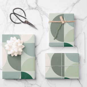 Mid Century Modern Abstract Pattern Sage Green Wrapping Paper Sheet
