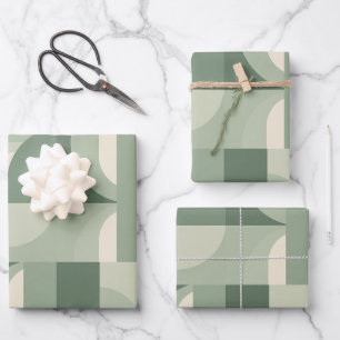 Mid Century Modern Abstract Pattern Sage Green Wrapping Paper Sheet