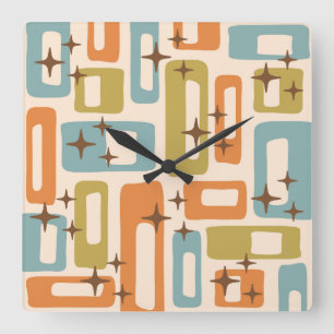 Mid Century Modern Abstract Pattern Square Wall Clock
