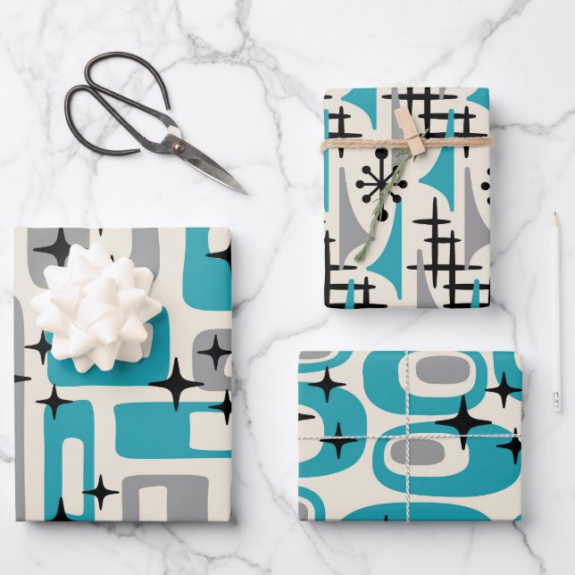 Mid Century Modern Abstract Pattern Wrapping Paper Sheet (Front)