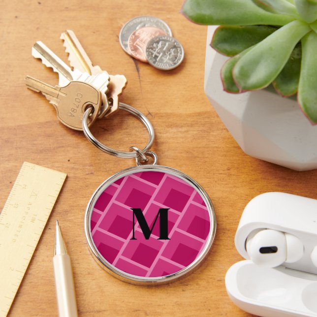 mid century modern abstract pink geometric   key ring (Desk)