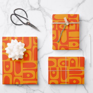 Mid Century Modern Abstract Piquet Patterns Orange Wrapping Paper Sheet