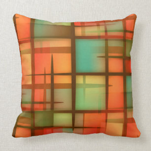 Mid Century Modern Abstract Plaid Blue Green Red Cushion