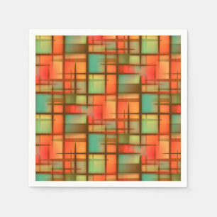 Mid Century Modern Abstract Plaid Red Blue Green Napkin