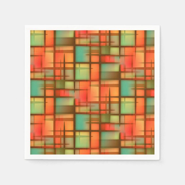 Mid Century Modern Abstract Plaid Red Blue Green Napkin (Front)