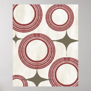 Mid Century Modern Abstract Poster-Red Grey Poster
