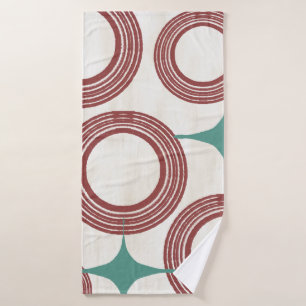 Mid Century Modern Abstract Poster - Red Turquoise Bath Towel