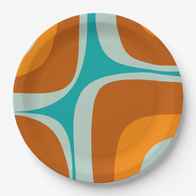 Mid Century Modern Abstract Retro Groove Pattern Paper Plate (Front)