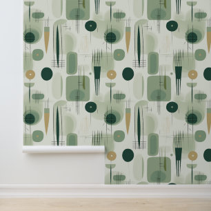 Mid Century Modern Abstract Sage Green Wallpaper