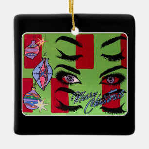 Mid-Century Modern Abstract 'Santa, Baby!' Ceramic Ornament