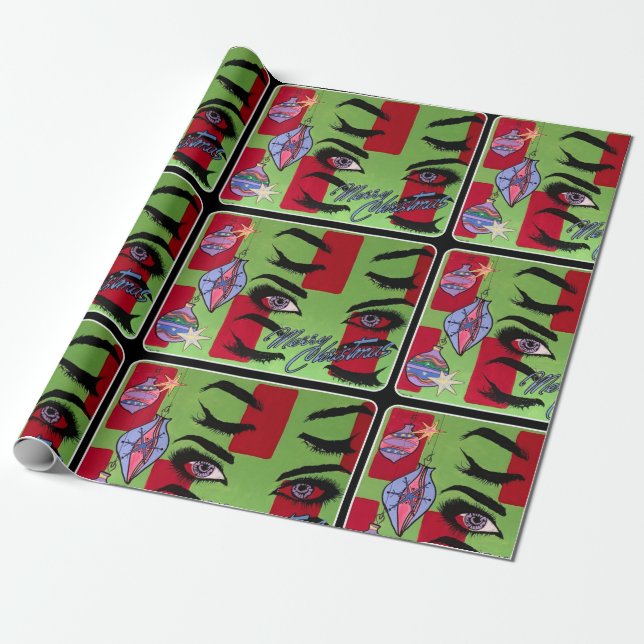 Mid-Century Modern Abstract 'Santa, Baby!' Wrapping Paper (Unrolled)