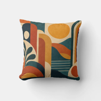 Mid Century Modern Abstract Sun and Arches Cushion
