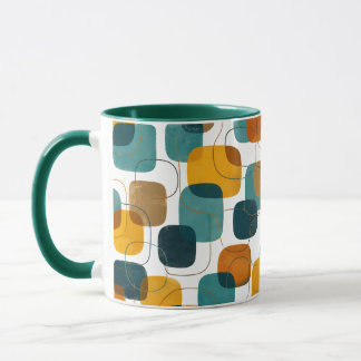 Mid-Century Modern Abstract Teal & Ochre Shapes  Mug
