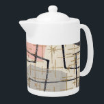 Mid Century Modern Abstract Teapot<br><div class="desc">This Mid Century Modern Abstract Teapot features a replica of a vintage 1950's fabric. The background is ecru with black and gold lines. The fabric also features grey and pink modern art shapes. It's a blast from the past! This is the perfect design for anyone who loves items with a...</div>