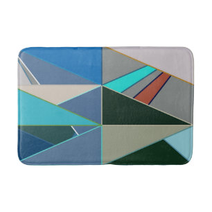Mid-Century Modern Abstract, Turquoise & Neutrals Bath Mat