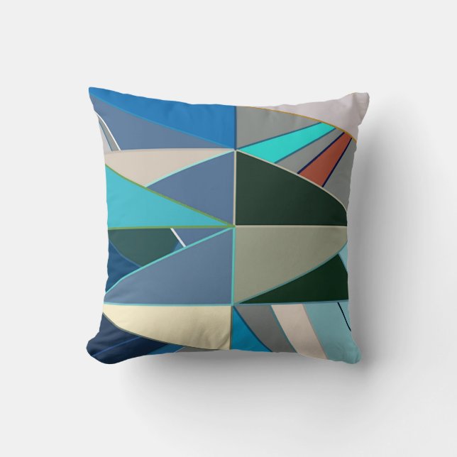 Mid-Century Modern Abstract, Turquoise & Neutrals Cushion (Front)
