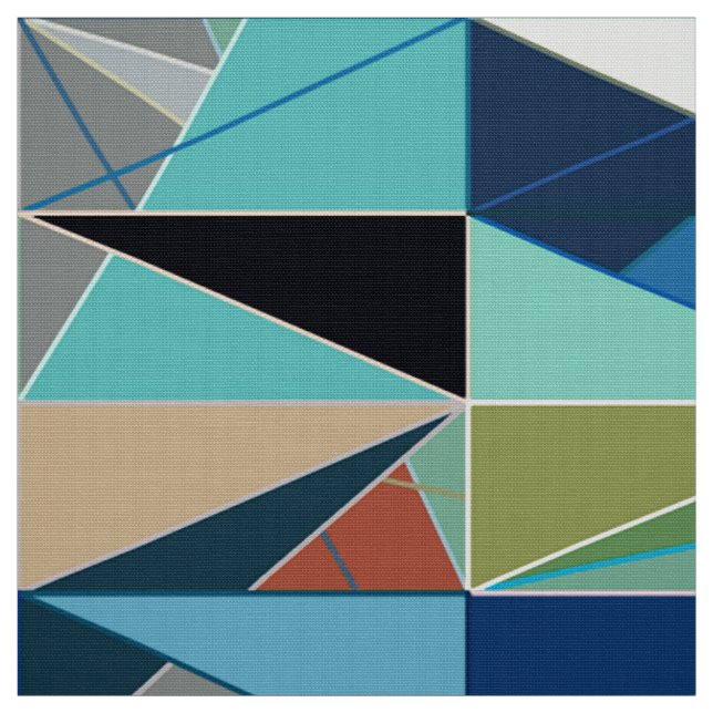 Mid-Century Modern Abstract, Turquoise & Neutrals Fabric (Swatch)
