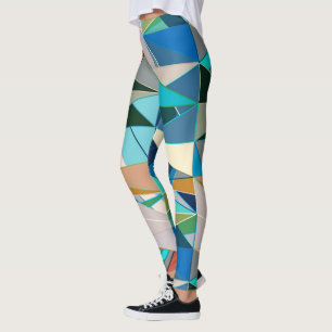 Mid-Century Modern Abstract, Turquoise & Neutrals Leggings