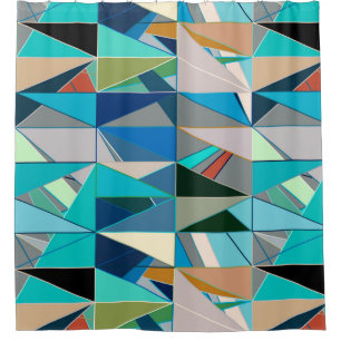 Mid-Century Modern Abstract, Turquoise & Neutrals Shower Curtain