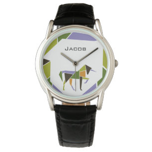 Mid Century Modern Abstract Unicorn Tangram Animal Watch