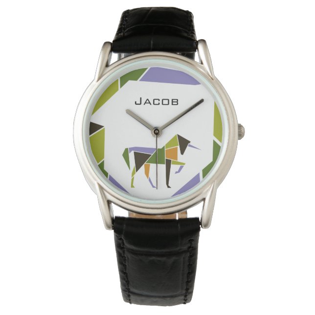 Mid Century Modern Abstract Unicorn Tangram Animal Watch (Front)