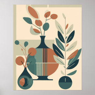 Mid-Century Modern Abstract Vases and Plants  Poster
