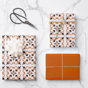 Mid Century Modern Abstract Vintage OrangePattern Wrapping Paper Sheet